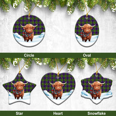 Whiteford Tartan Christmas Ceramic Ornament - Highland Cows Snow Style