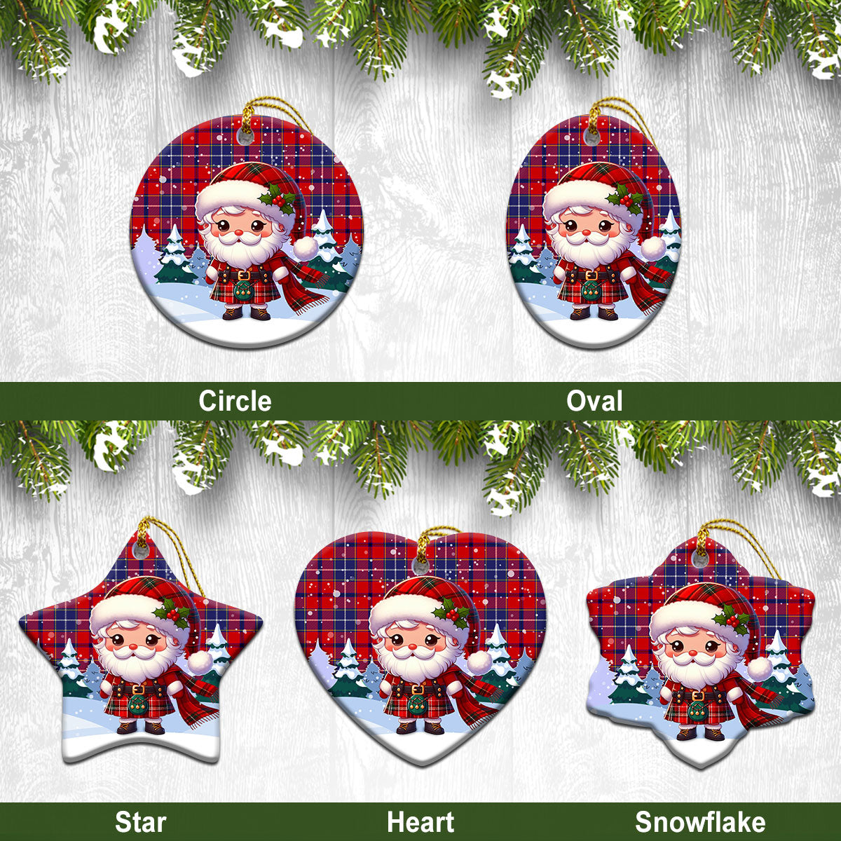 Wishart Dress Tartan Christmas Ceramic Ornament - Santa Claus In Kilt Style