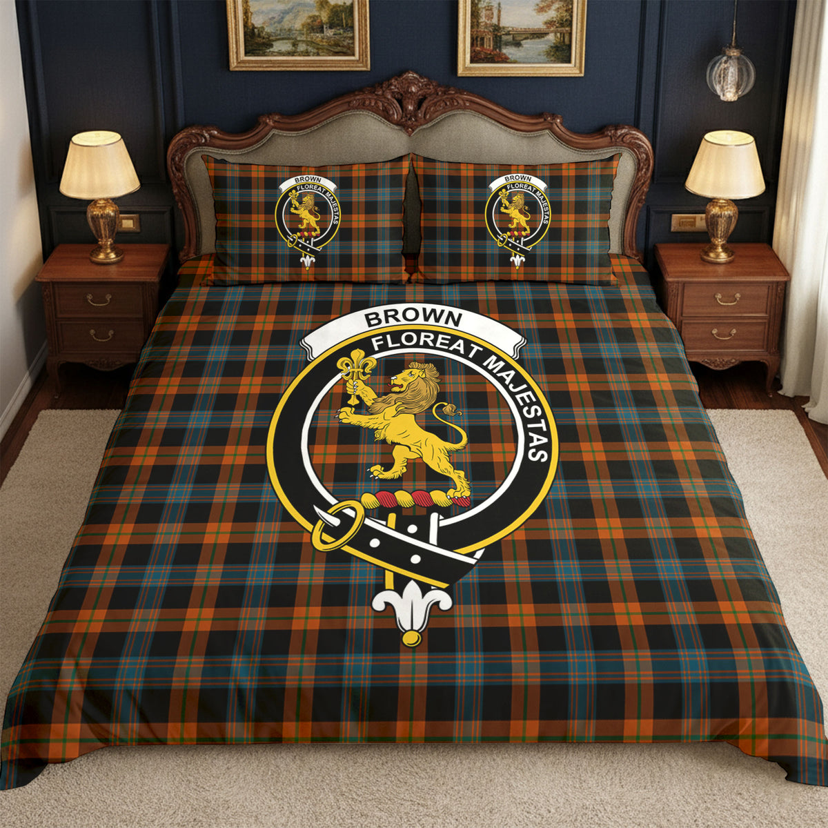 Brown Ancient Tartan Crest Bedding Set