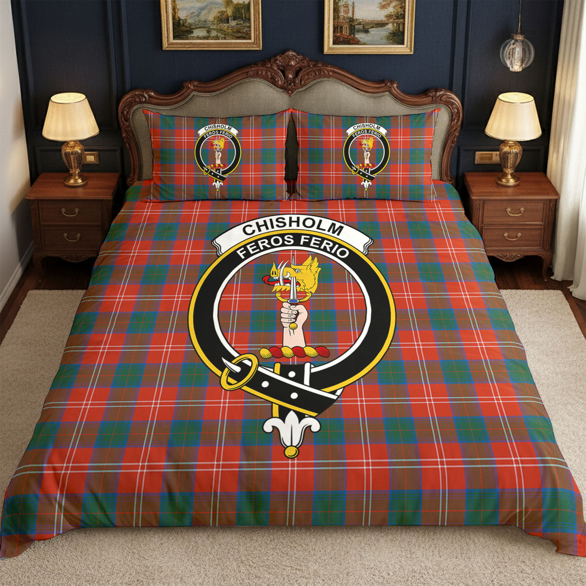 Chisholm Ancient Tartan Crest Bedding Set
