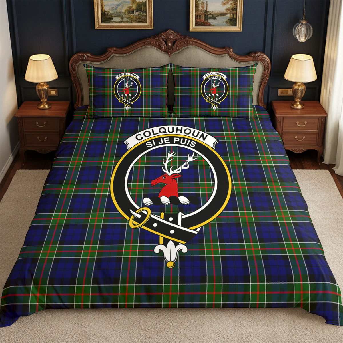 Colquhoun Modern Tartan Crest Bedding Set