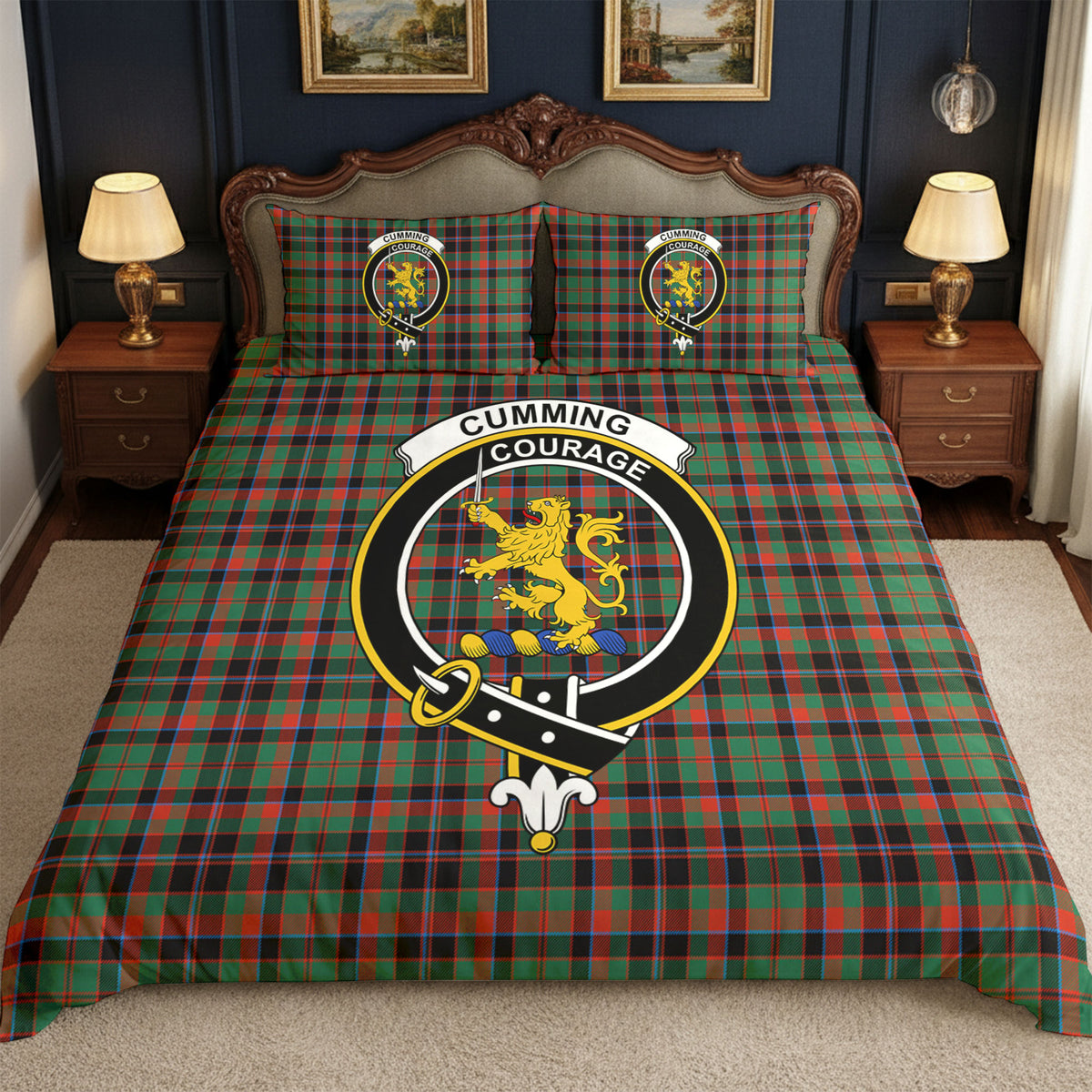 Cumming Hunting Ancient Tartan Crest Bedding Set