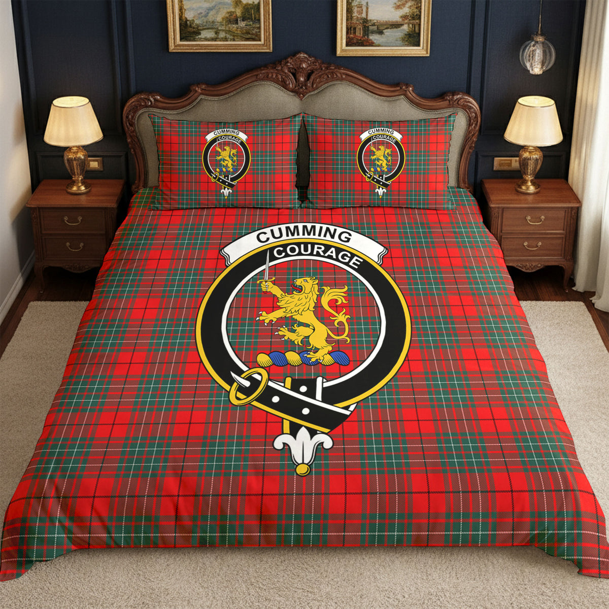 Cumming Modern Tartan Crest Bedding Set