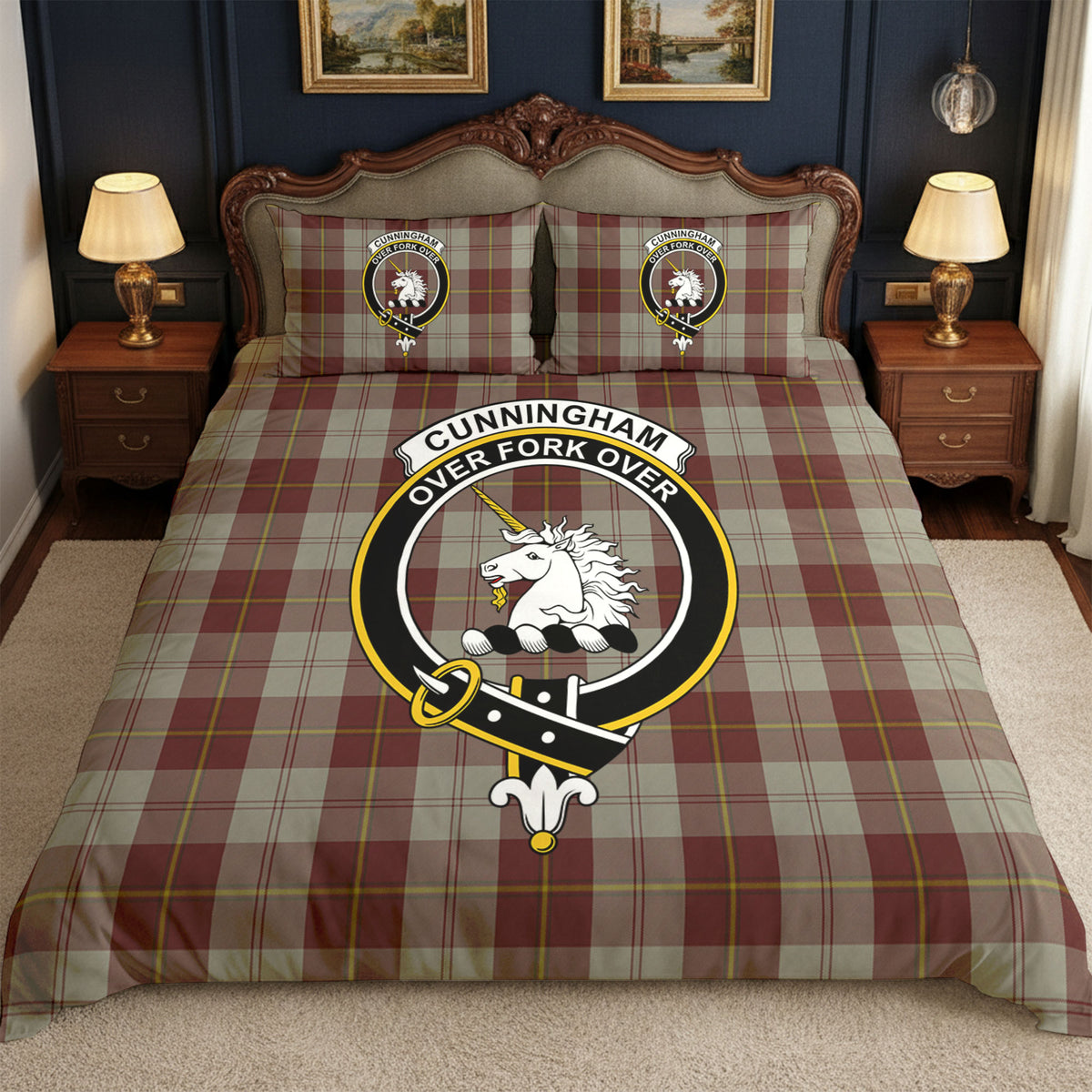 Cunningham Burgundy Dancers Tartan Crest Bedding Set