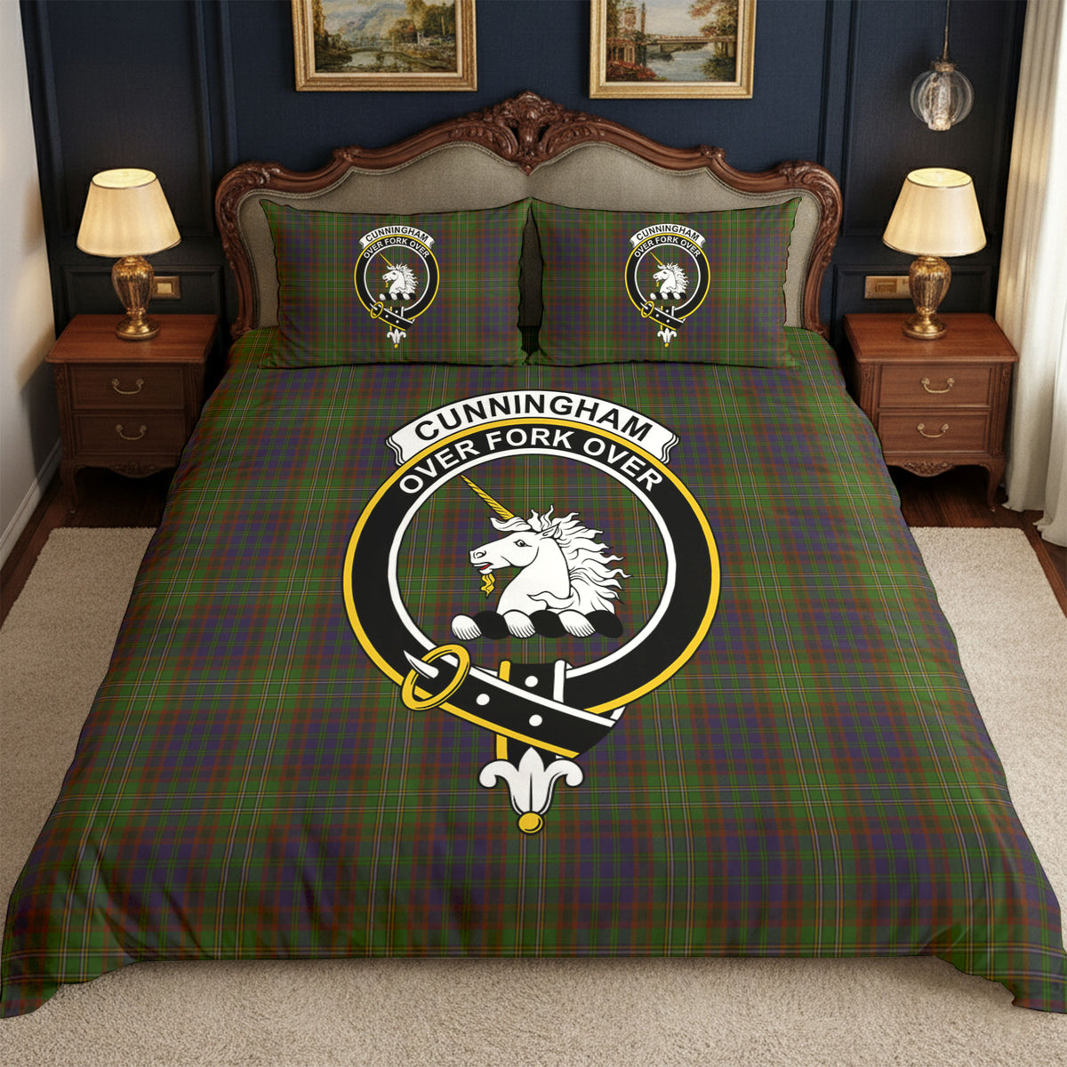Cunningham Hunting Modern Tartan Crest Bedding Set