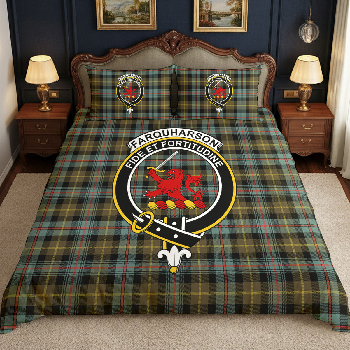 Farquharson Weathered Tartan Crest Bedding Set