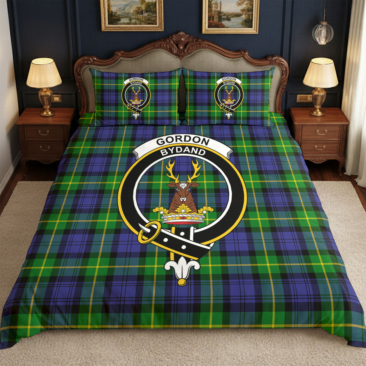 Gordon Modern Tartan Crest Bedding Set