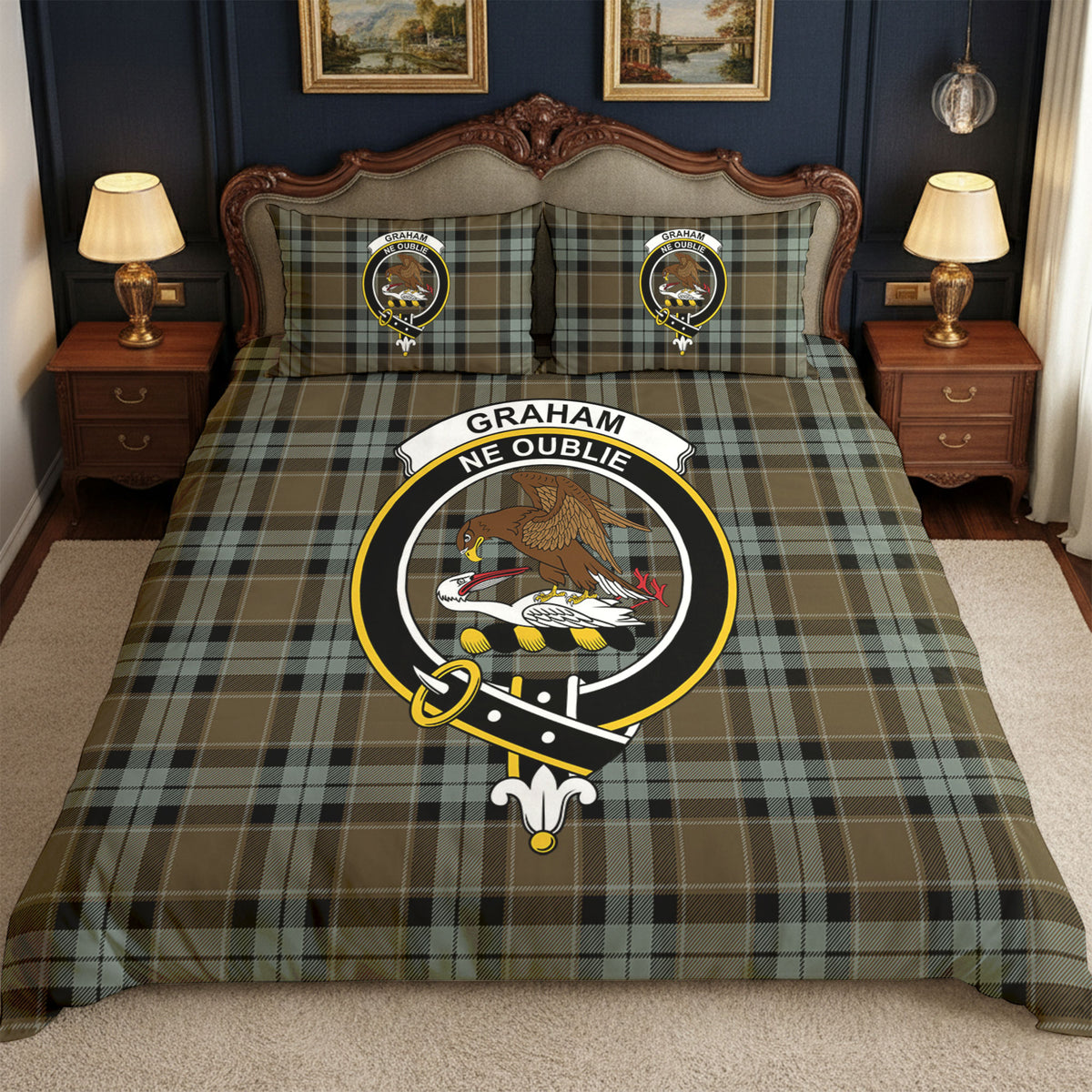 Graham of Menteith Weathered Tartan Crest Bedding Set