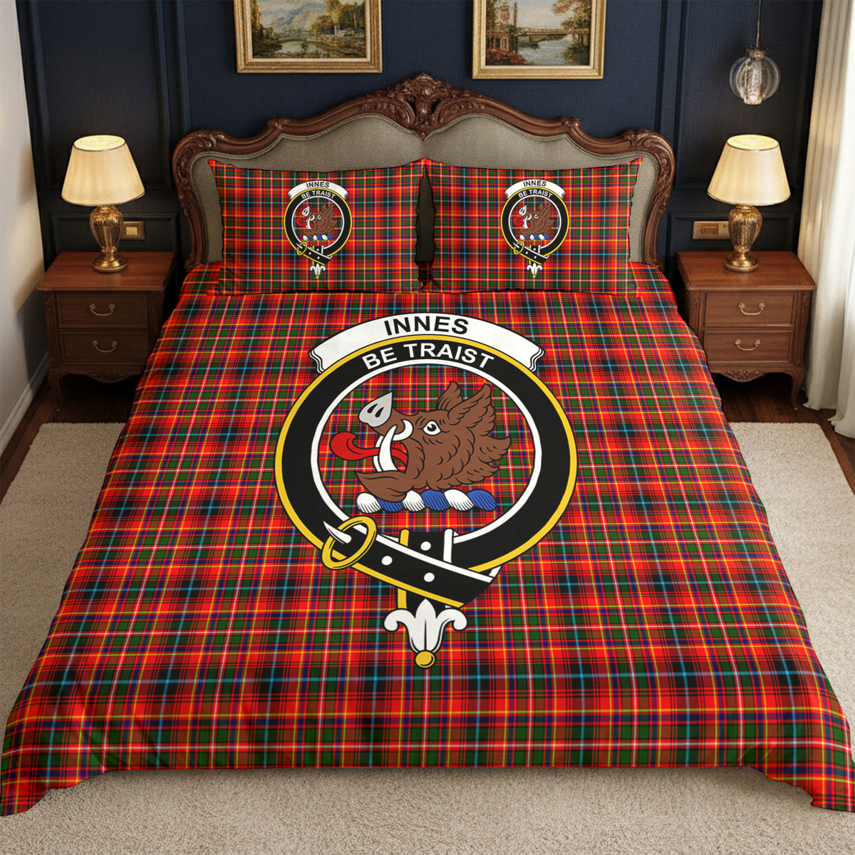 Innes Modern Tartan Crest Bedding Set