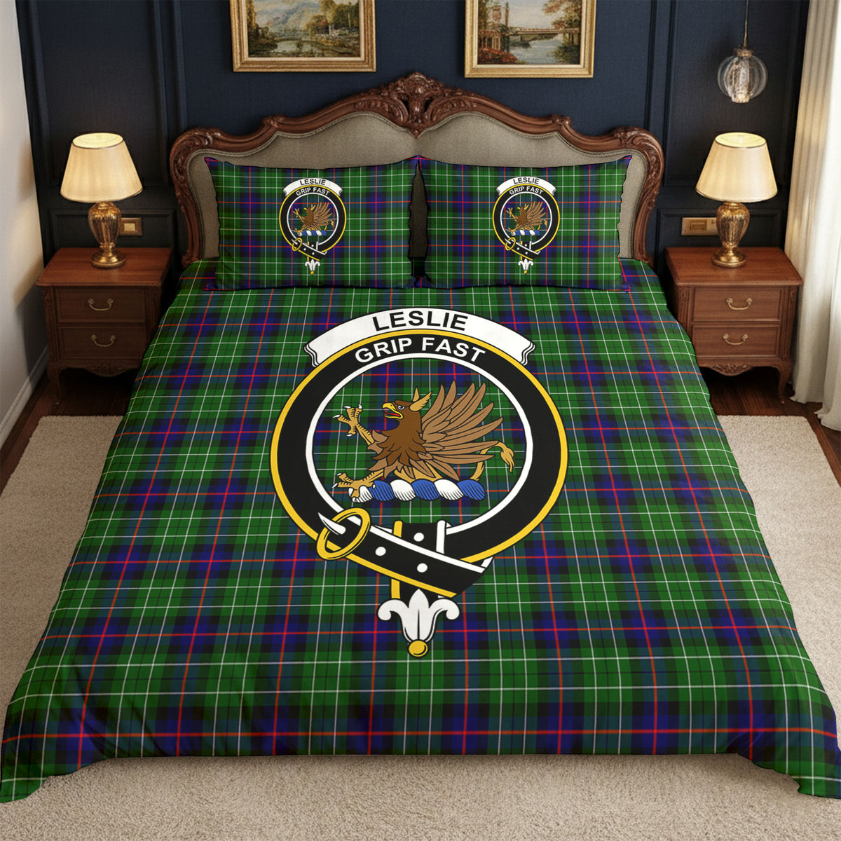 Leslie Hunting Tartan Crest Bedding Set