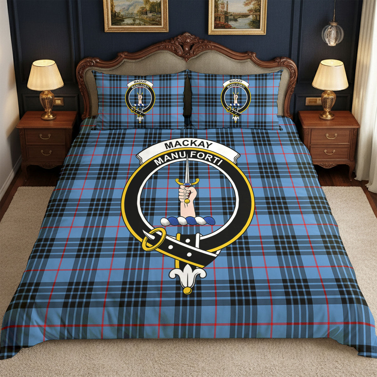 MacKay Blue Tartan Crest Bedding Set