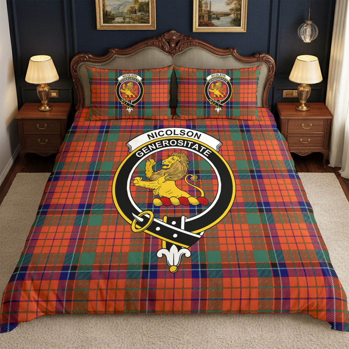 Nicolson Ancient Old Tartan Crest Bedding Set