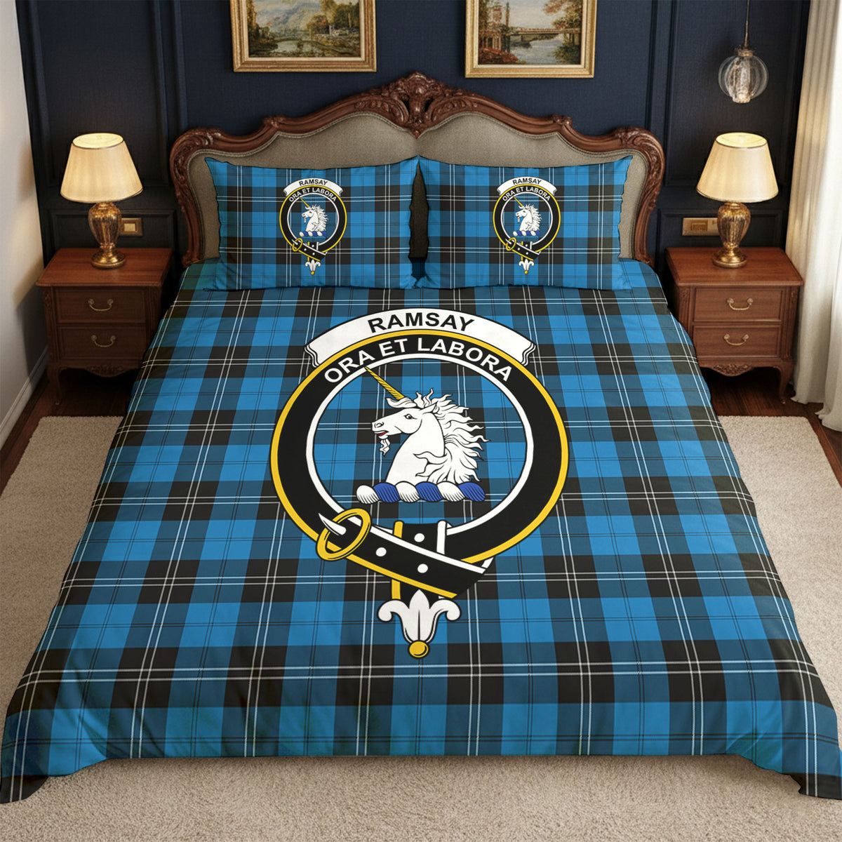 Ramsay Blue Ancient Tartan Crest Bedding Set