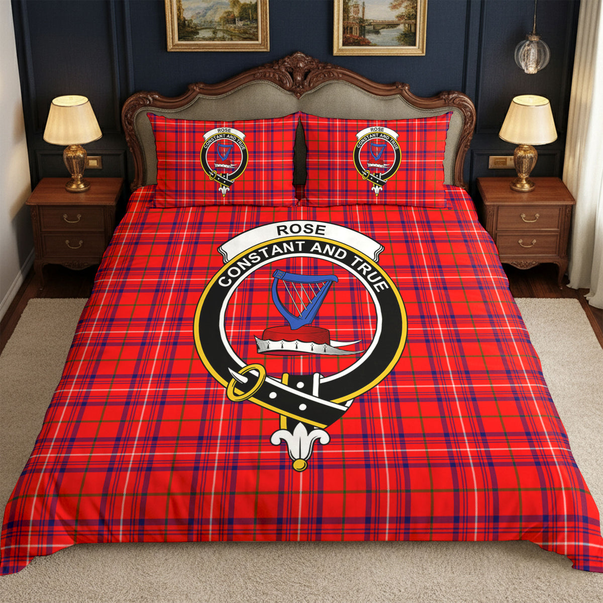 Rose Modern Tartan Crest Bedding Set