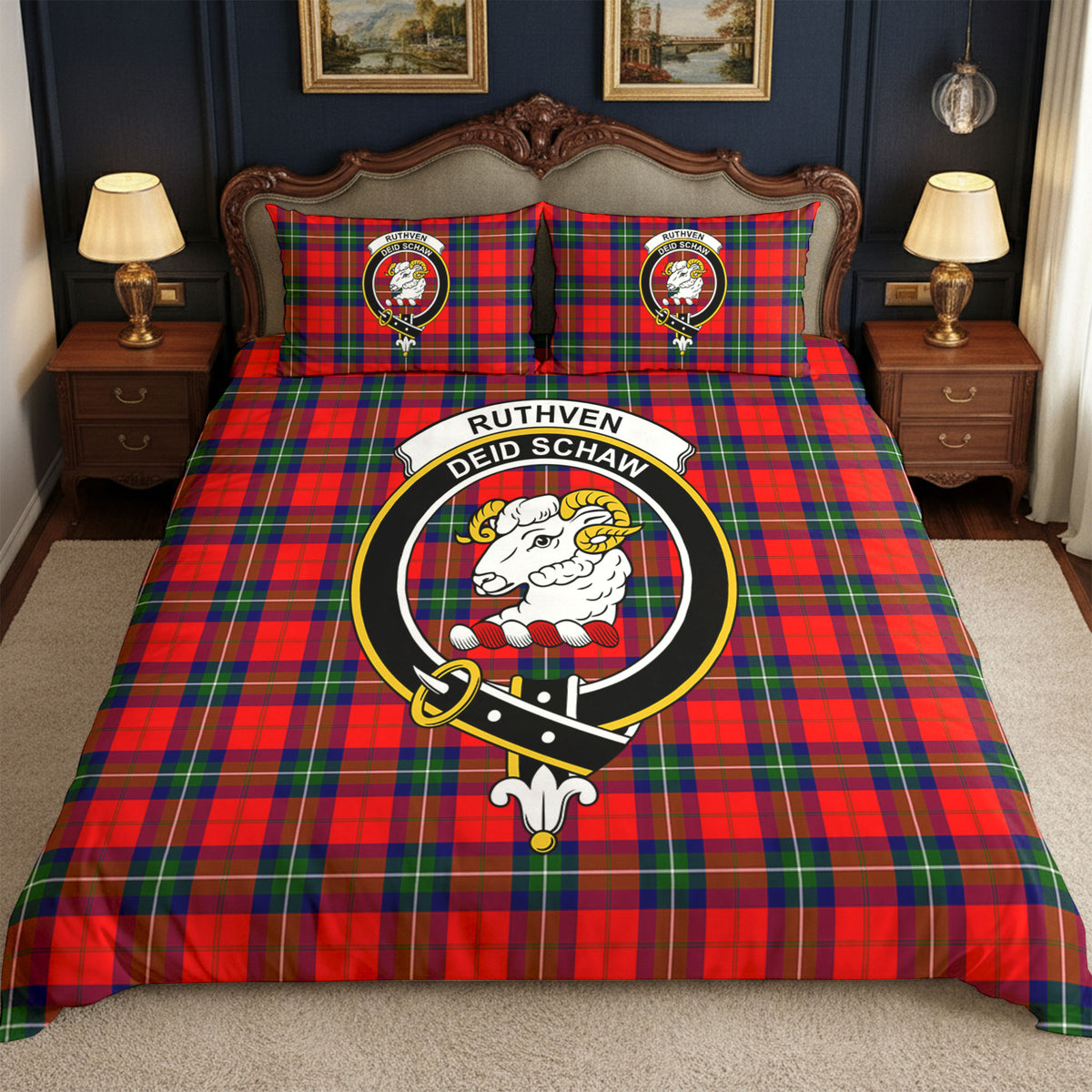 Ruthven Modern Tartan Crest Bedding Set