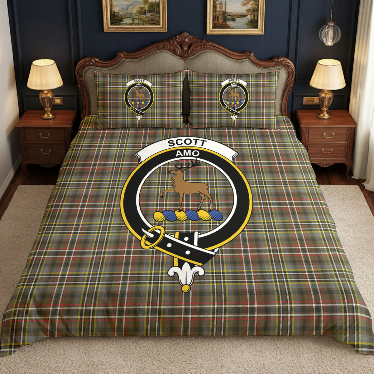 Scott Green Weathered Tartan Crest Bedding Set