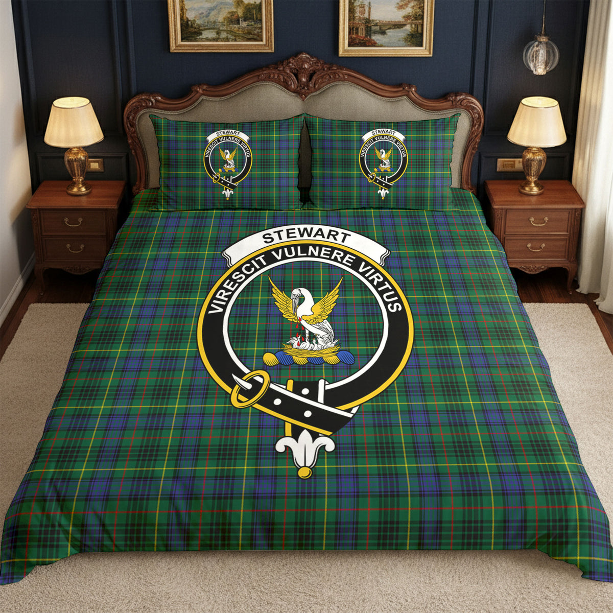 Stewart Hunting Modern Tartan Crest Bedding Set