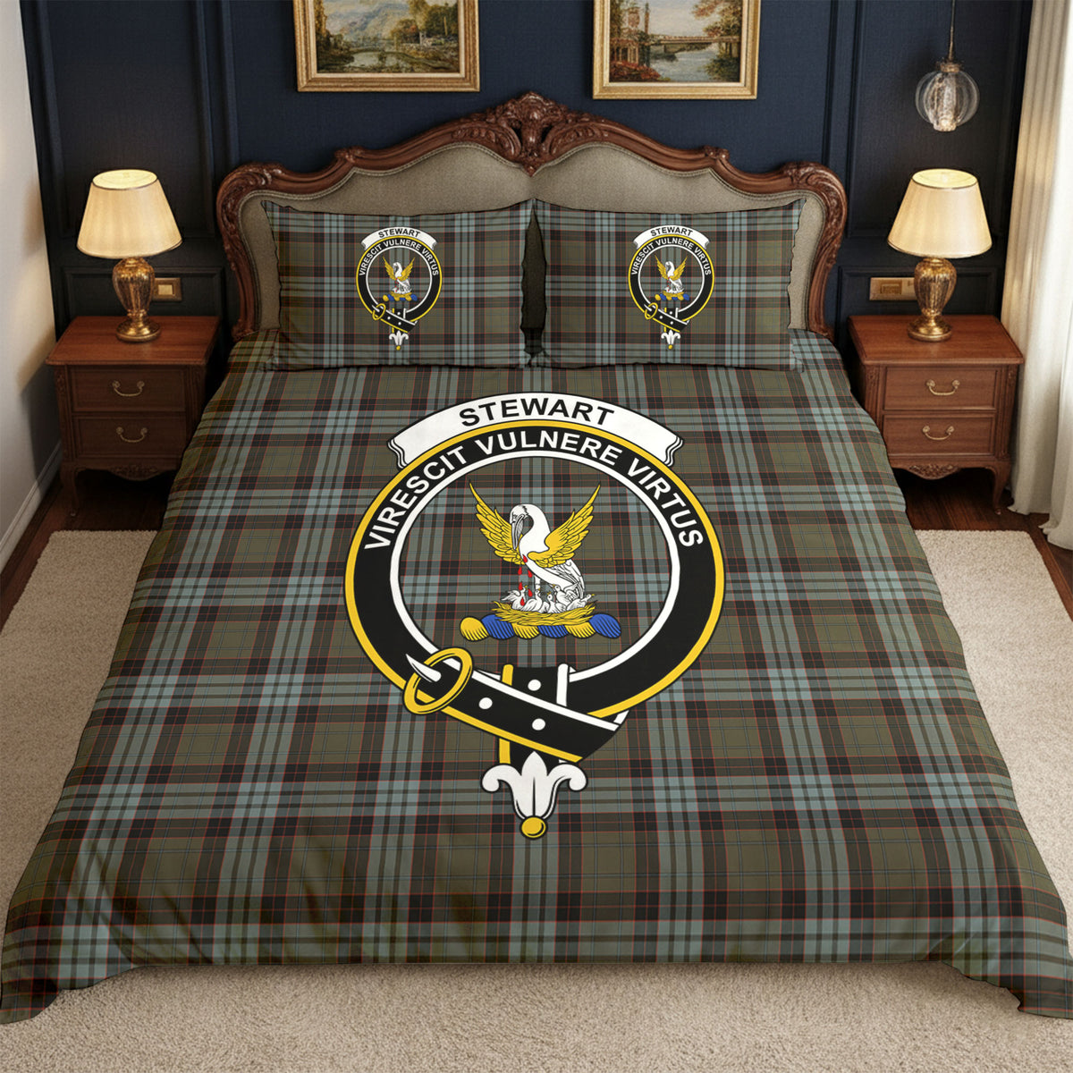 Stewart Old Weathered Tartan Crest Bedding Set