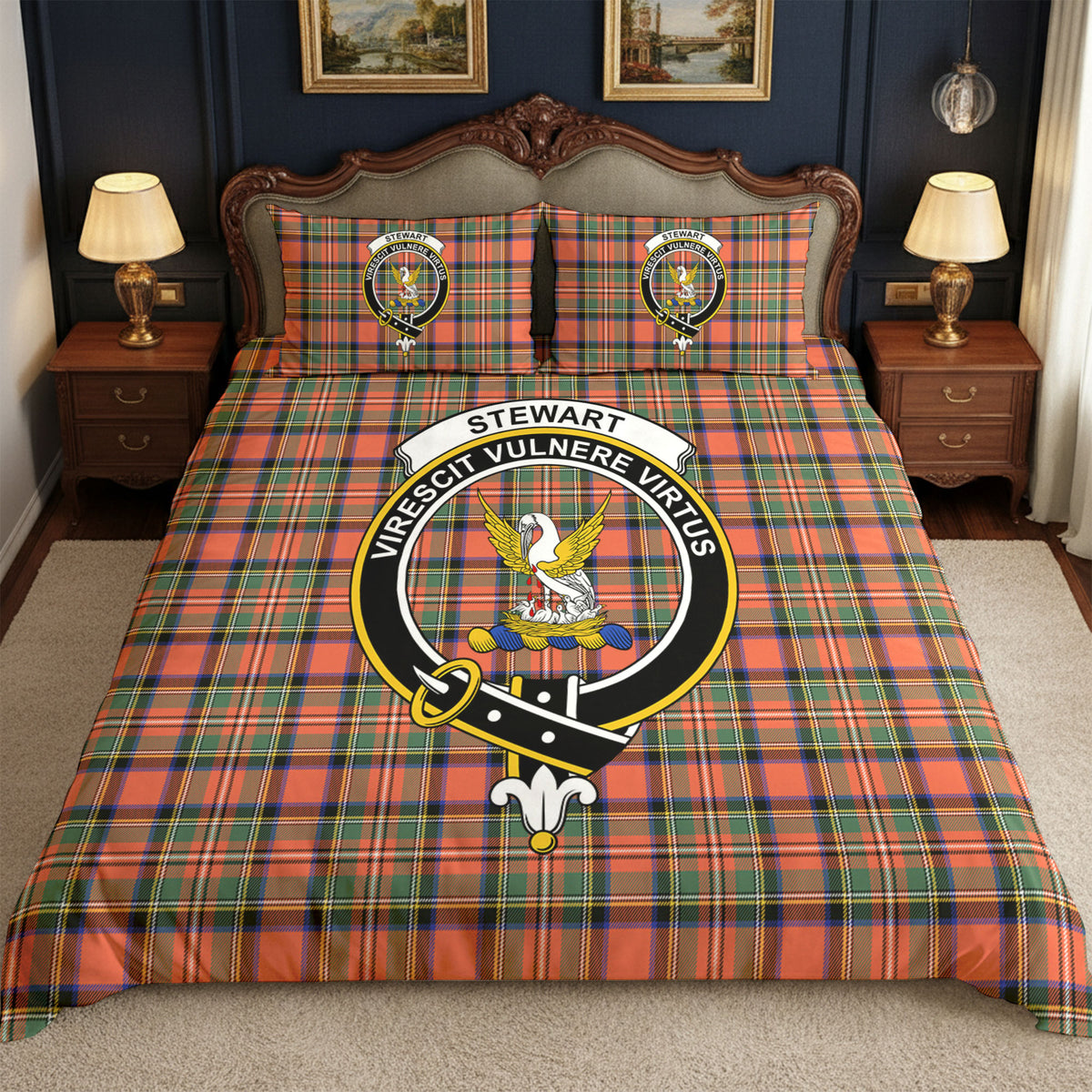 Stewart Royal Ancient Tartan Crest Bedding Set