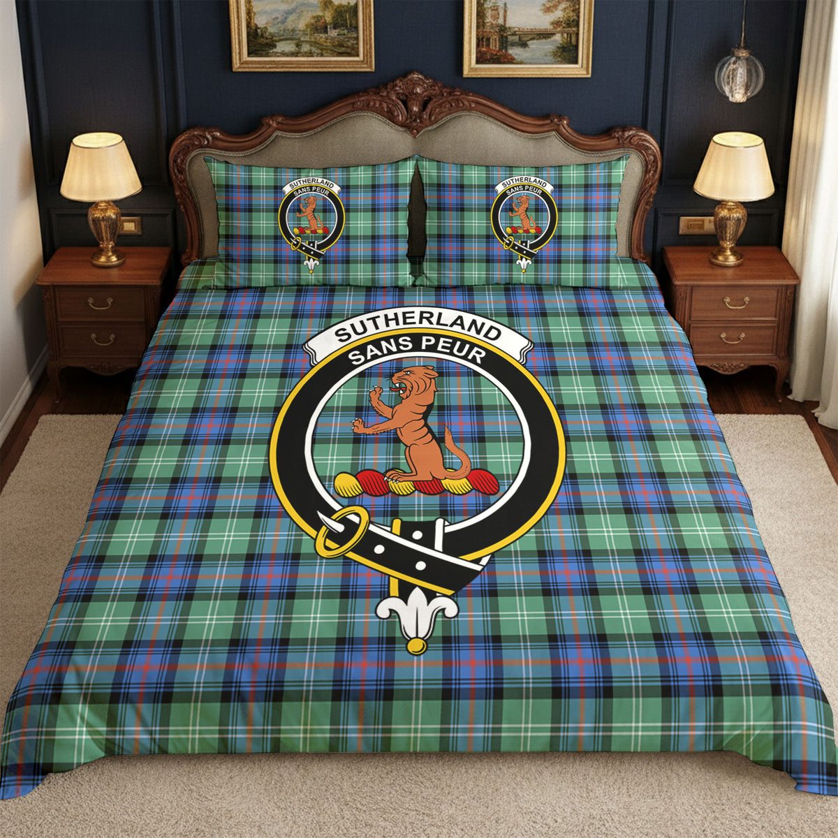 Sutherland Old Ancient Tartan Crest Bedding Set