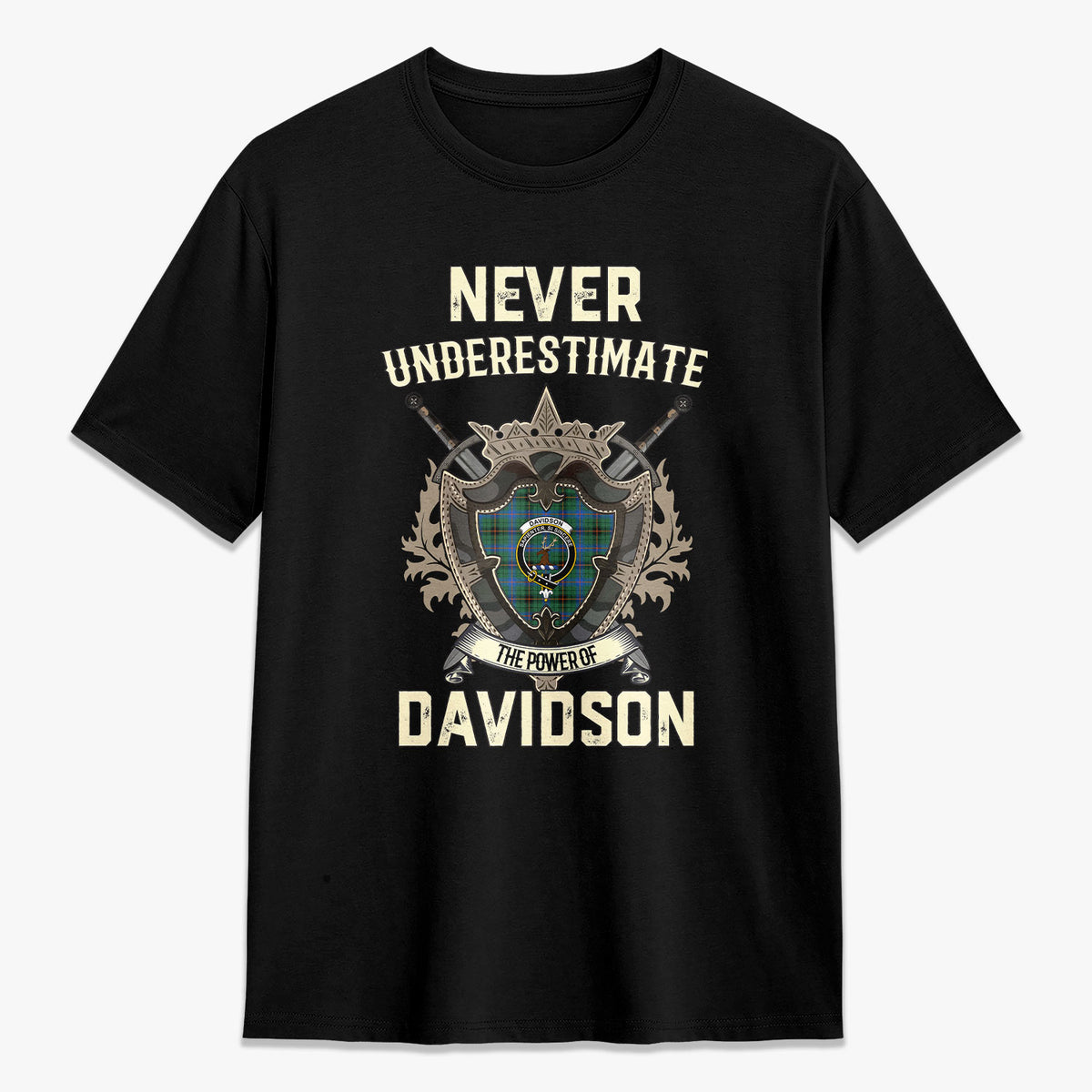 Davidson Ancient Tartan Crest 2D T-shirt - Never Underestimate Style