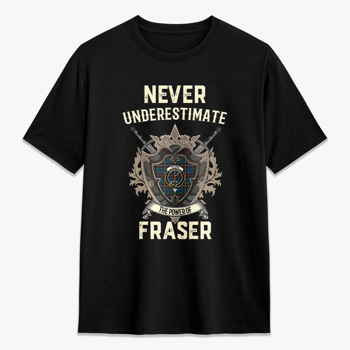 Fraser (of Lovat) Hunting Ancient Tartan Crest 2D T-shirt - Never Underestimate Style