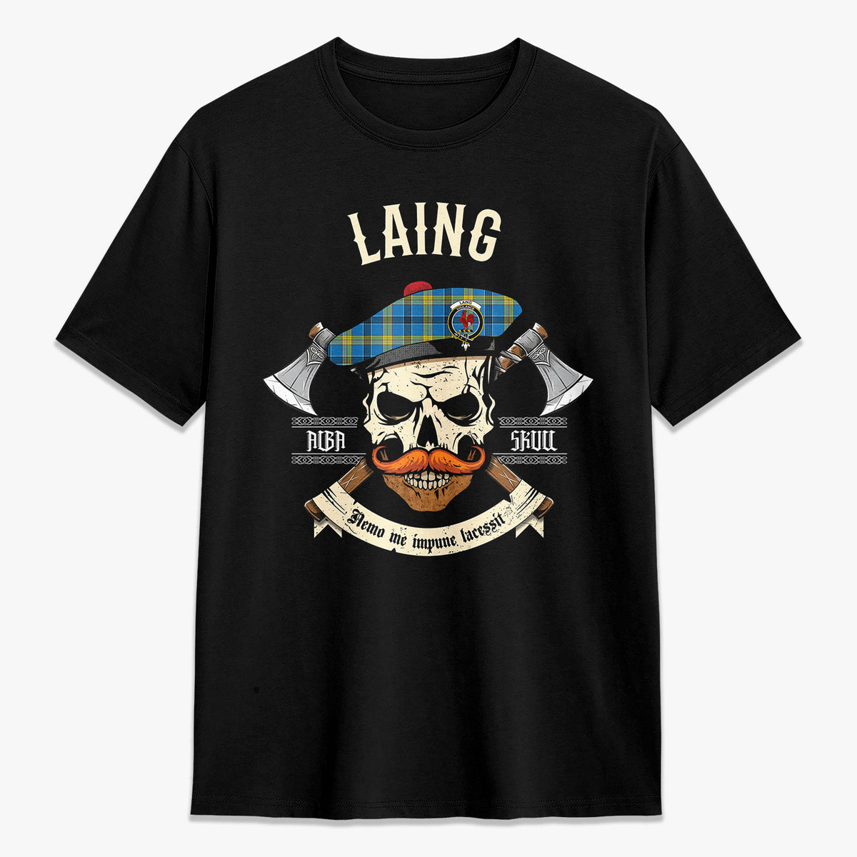 Laing Tartan Crest 2D T-shirt - Alba Skull Style