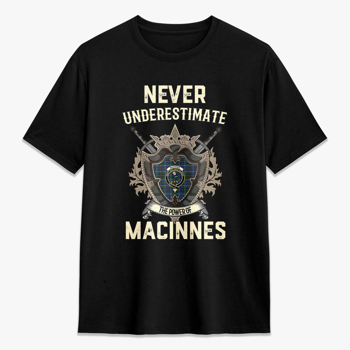 MacInnes Modern Tartan Crest 2D T-shirt - Never Underestimate Style