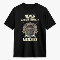 Menzies Black - White Modern Tartan Crest 2D T-shirt - Never Underestimate Style