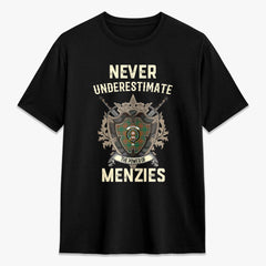 Menzies Green Ancient Tartan Crest 2D T-shirt - Never Underestimate Style