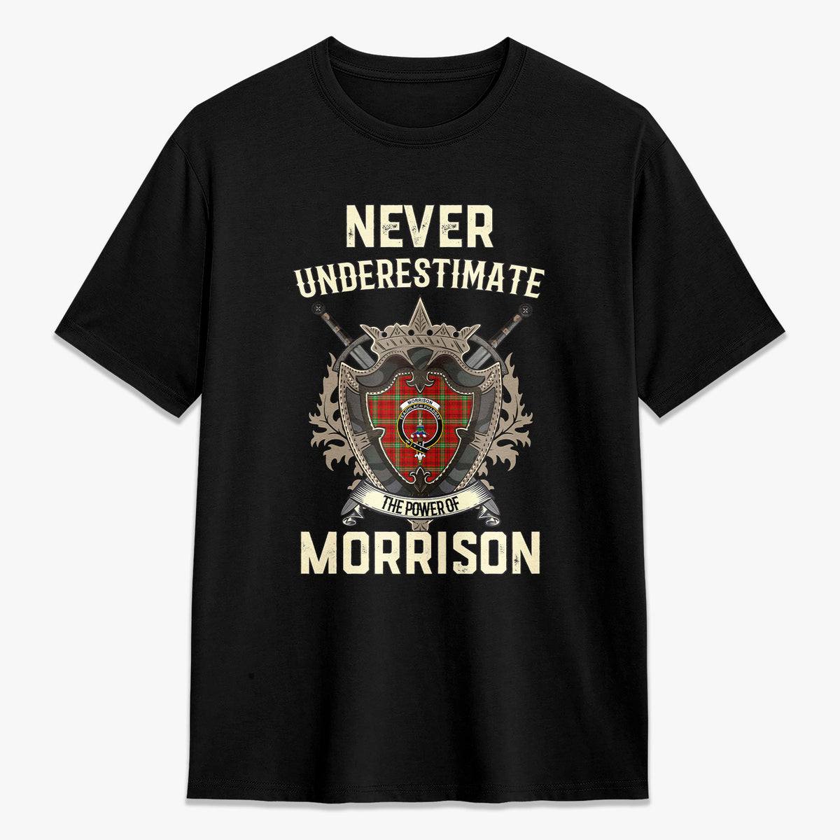 Morrison Red Modern Tartan Crest 2D T-shirt - Never Underestimate Style