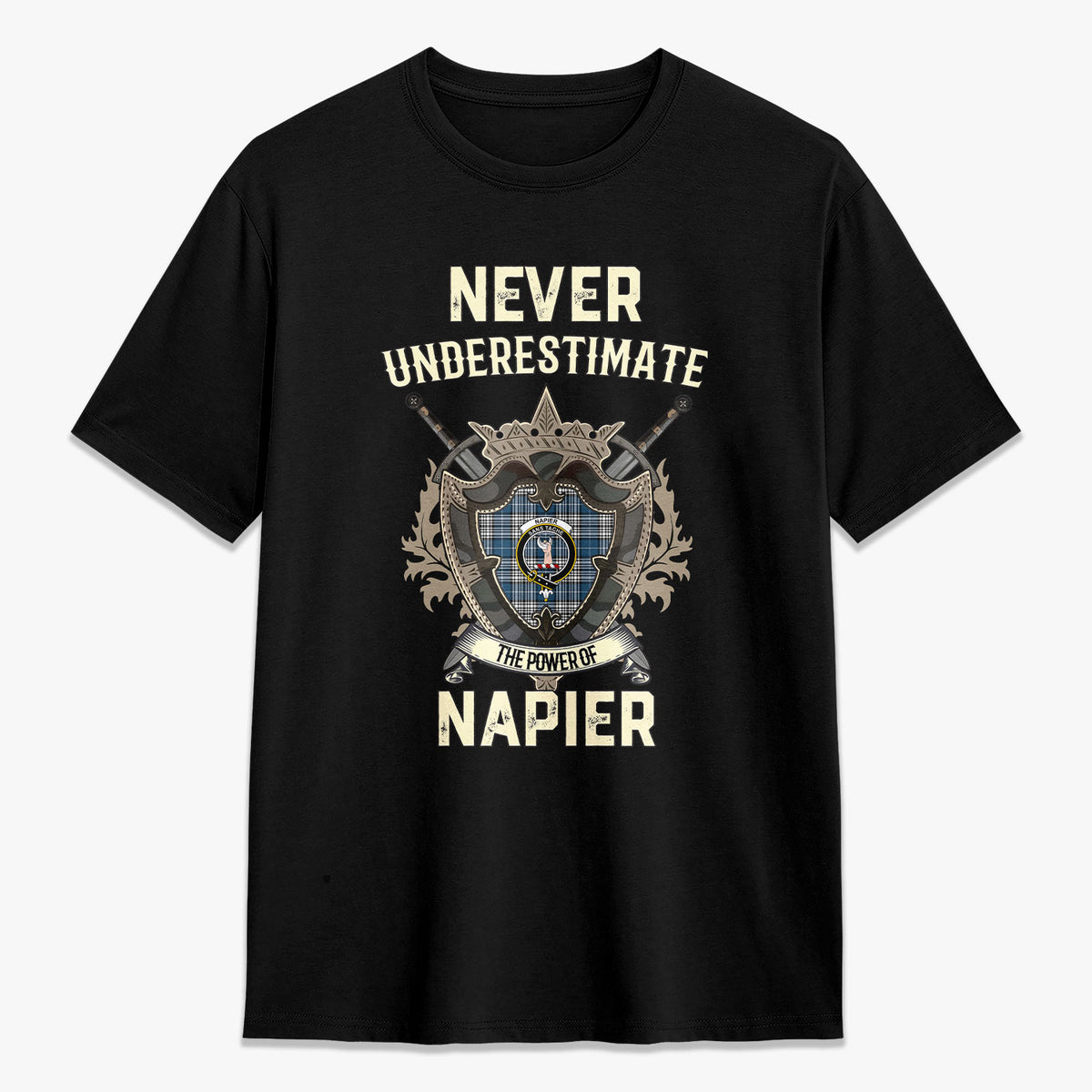 Napier Modern Tartan Crest 2D T-shirt - Never Underestimate Style