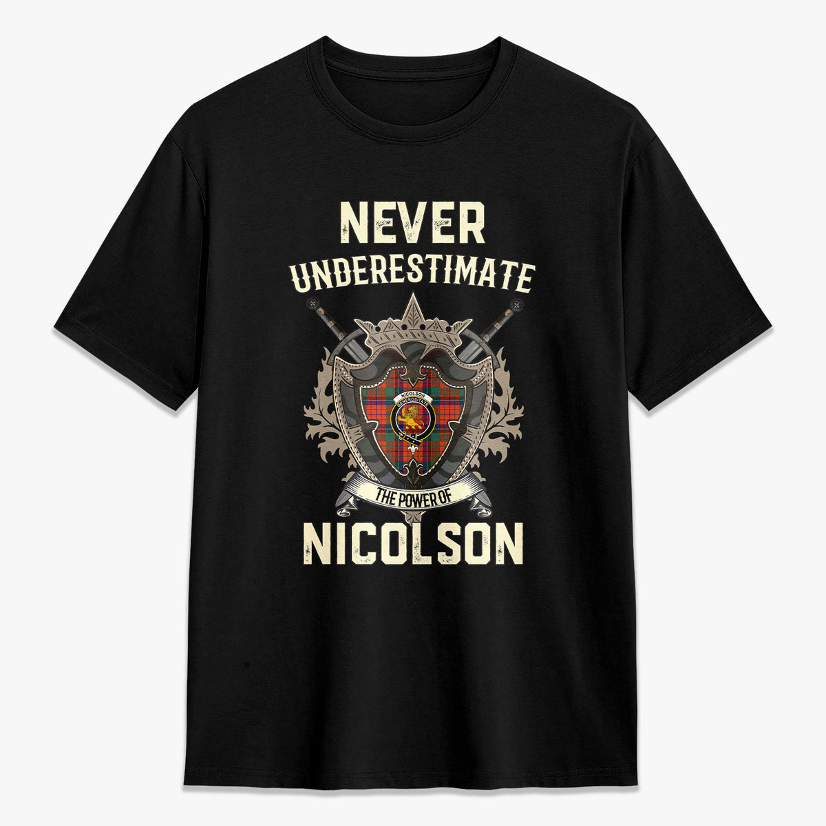 Nicolson Ancient Old Tartan Crest 2D T-shirt - Never Underestimate Style