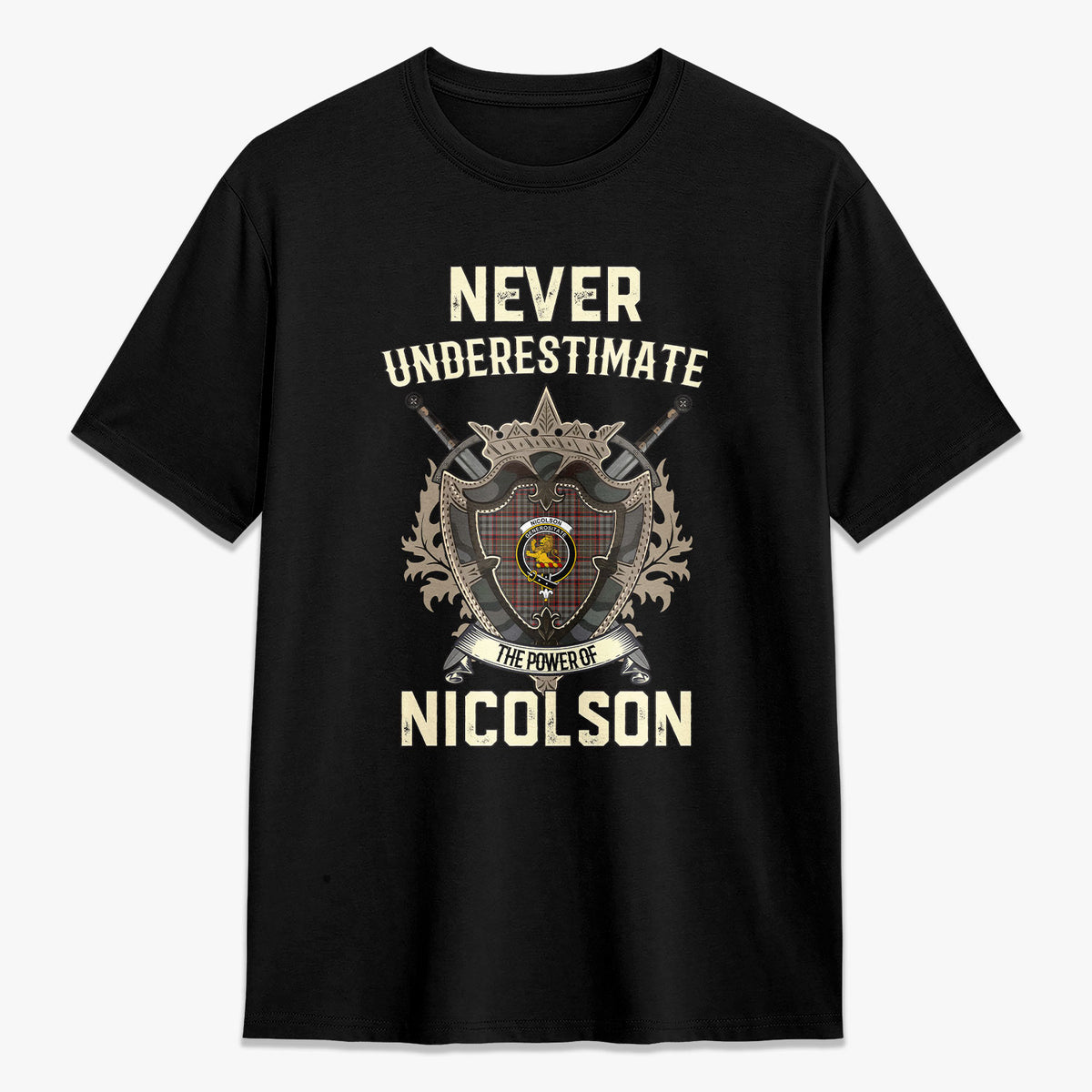 Nicolson Hunting Weathered Tartan Crest 2D T-shirt - Never Underestimate Style