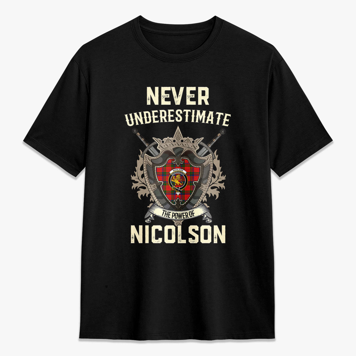 Nicolson Modern Tartan Crest 2D T-shirt - Never Underestimate Style