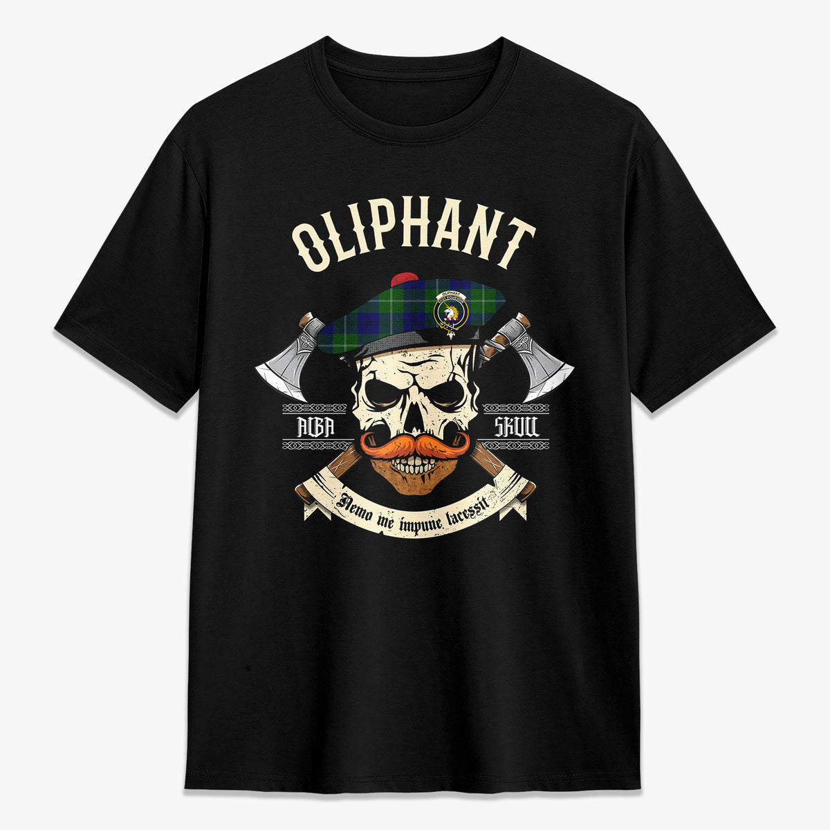Oliphant Modern Tartan Crest 2D T-shirt - Alba Skull Style