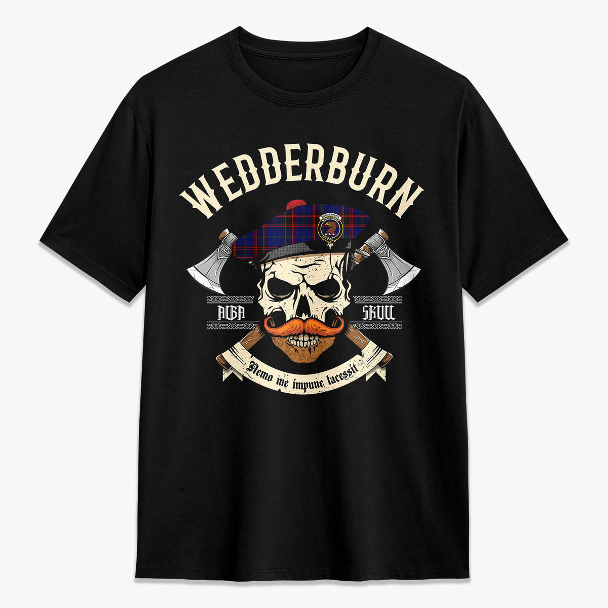 Wedderburn Tartan Crest 2D T-shirt - Alba Skull Style