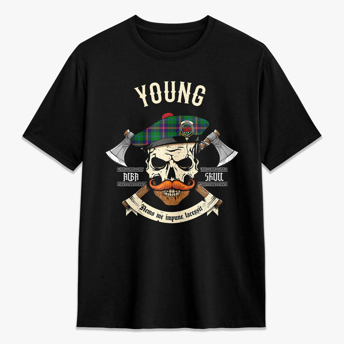 Young Modern Tartan Crest 2D T-shirt - Alba Skull Style