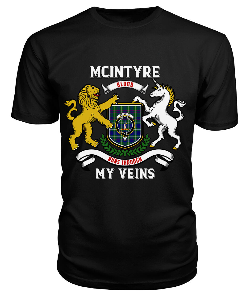 McIntyre Hunting Modern Tartan Crest 2D T-shirt - Blood Runs Through My Veins Style