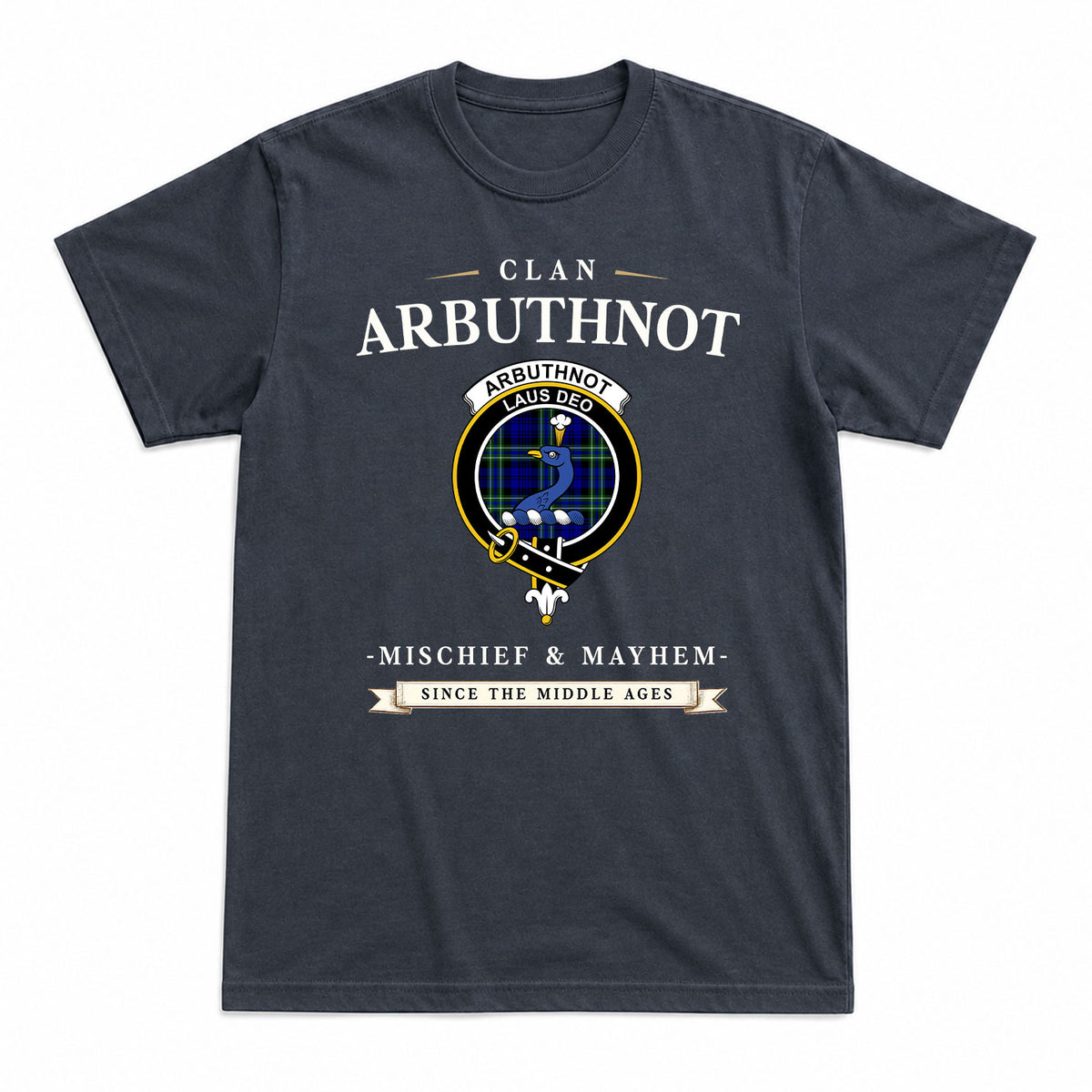 Arbuthnot Modern Tartan Crest Mischief and Mayhem T-shirt