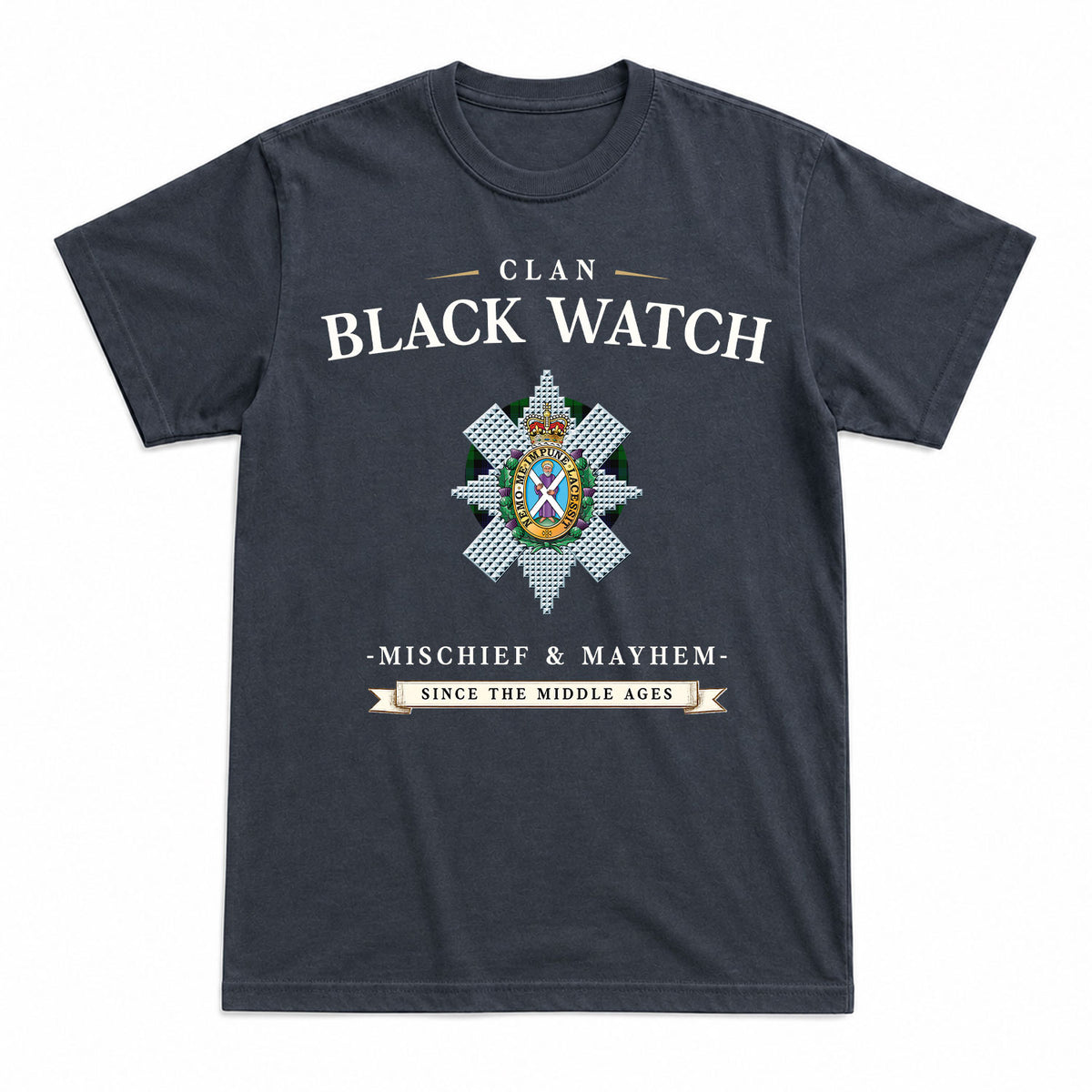 Black Watch Tartan Crest Mischief and Mayhem T-shirt