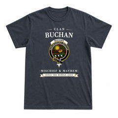 Buchan Modern Tartan Crest Mischief and Mayhem T-shirt