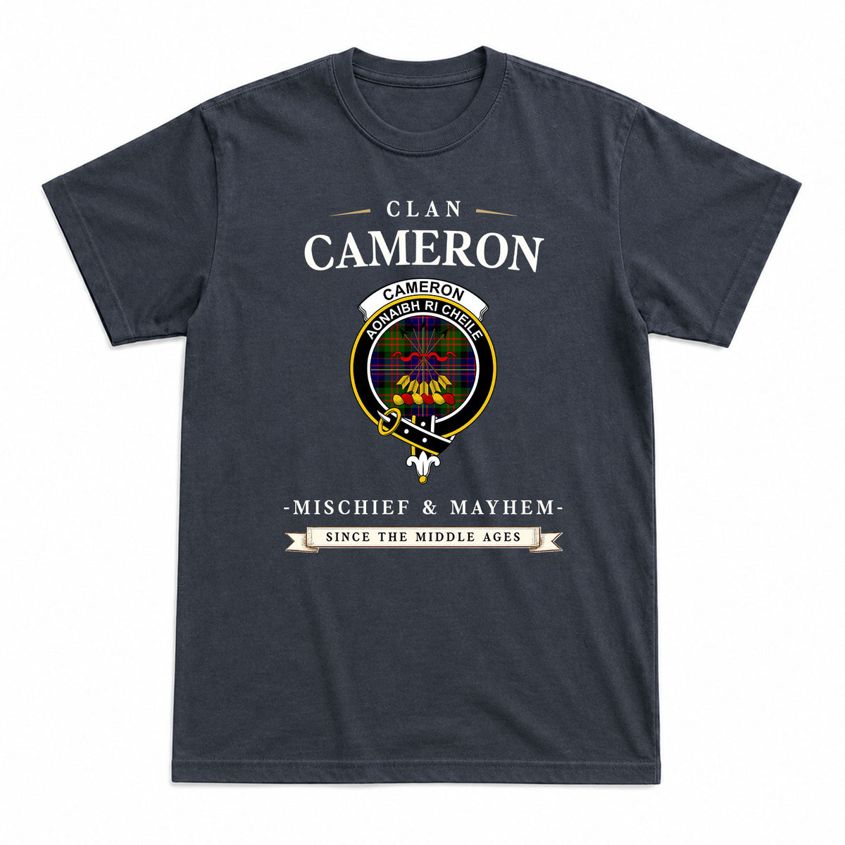 Cameron of Erracht Modern Tartan Crest Mischief and Mayhem T-shirt
