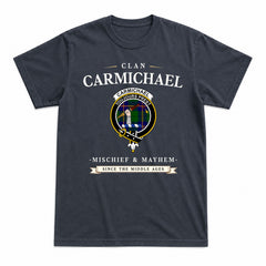 Carmichael Modern Tartan Crest Mischief and Mayhem T-shirt