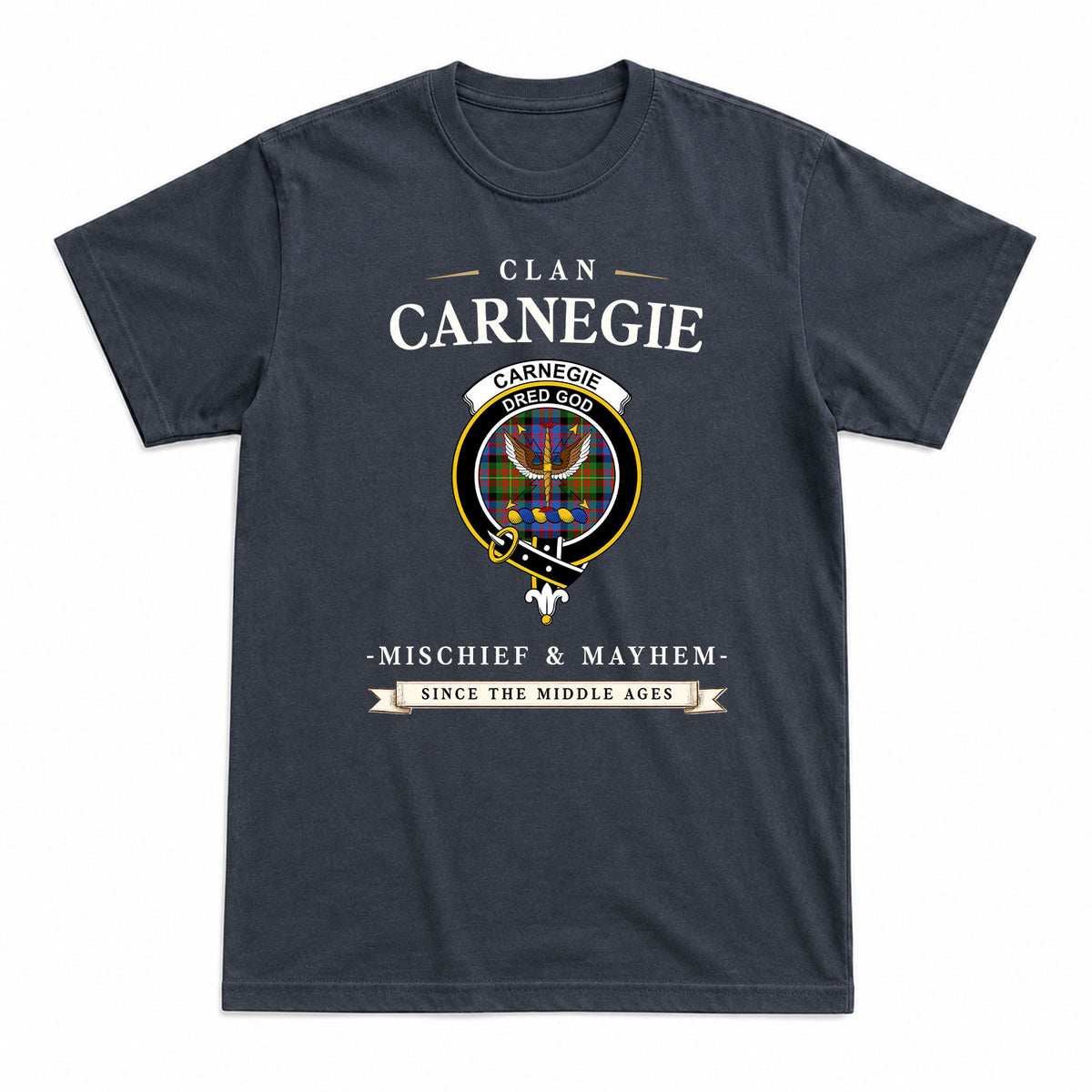 Carnegie Ancient Tartan Crest Mischief and Mayhem T-shirt