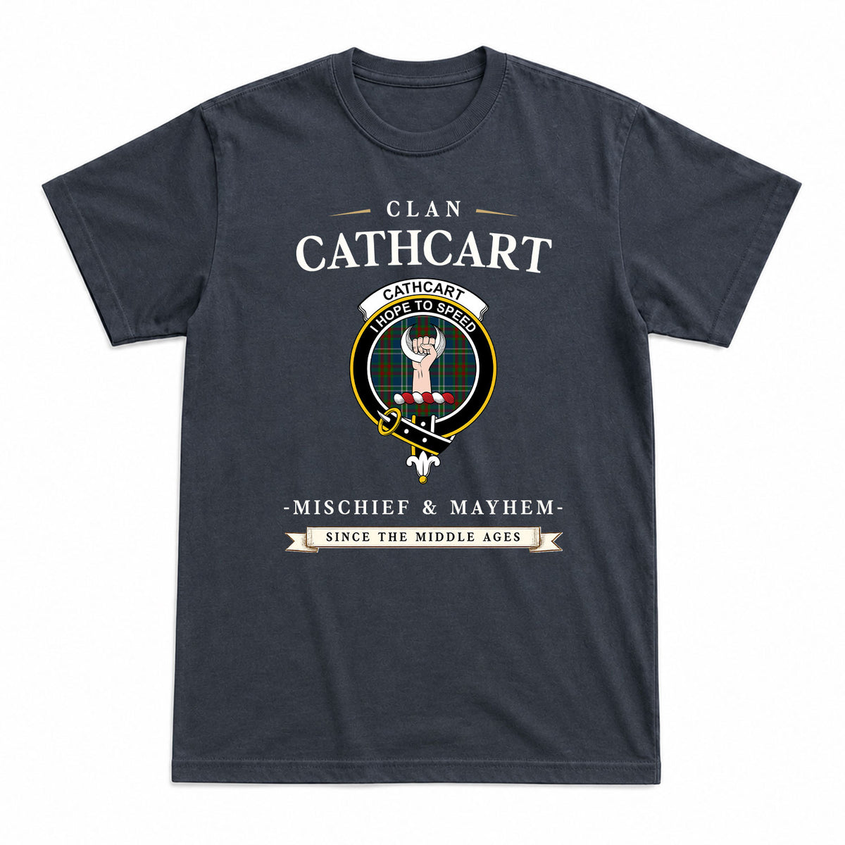 Cathcart Tartan Crest Mischief and Mayhem T-shirt