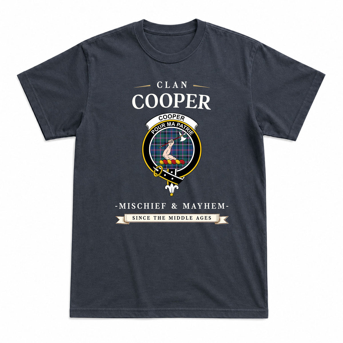 Cooper Ancient Tartan Crest Mischief and Mayhem T-shirt
