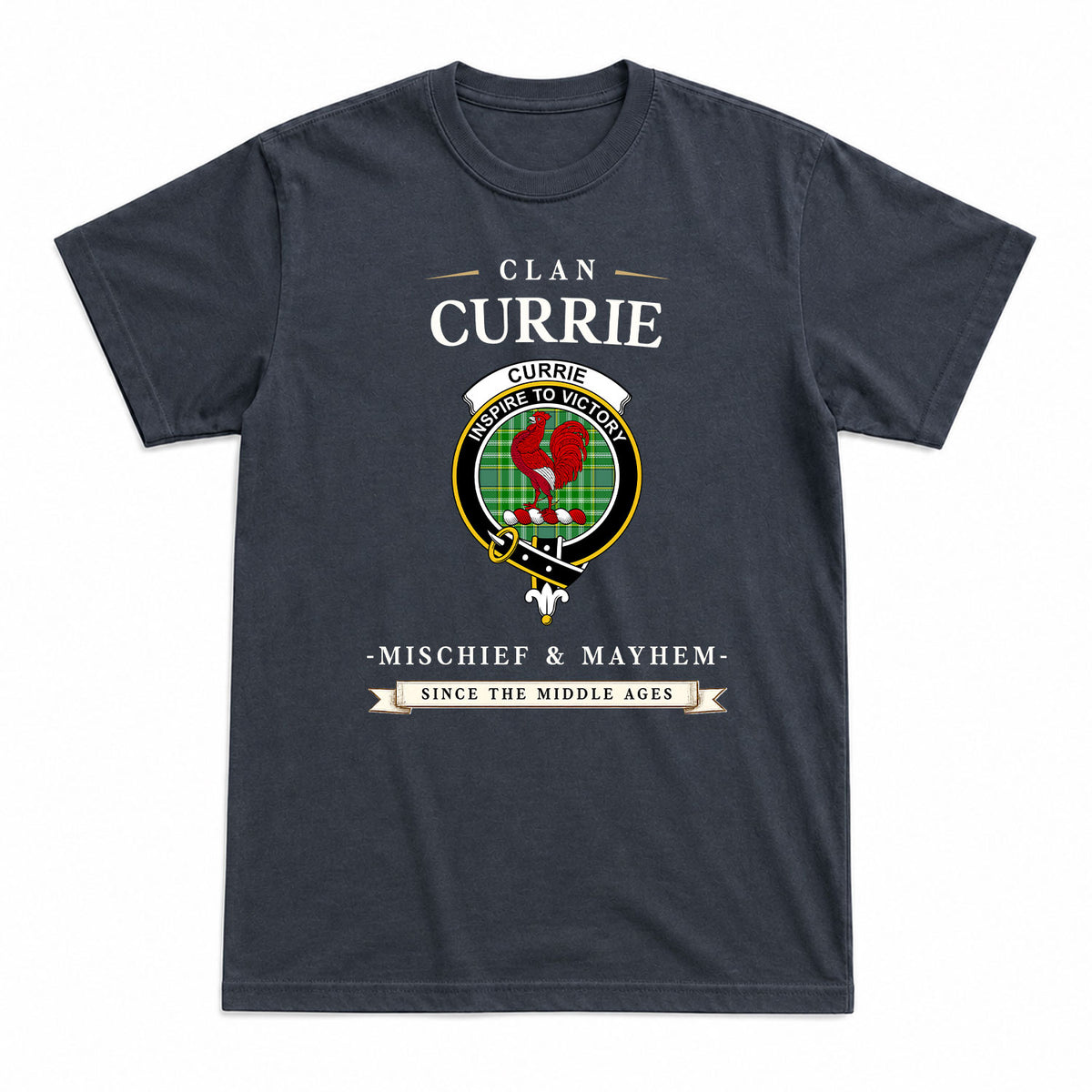 Currie Tartan Crest Mischief and Mayhem T-shirt