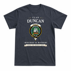 Duncan Ancient Tartan Crest Mischief and Mayhem T-shirt