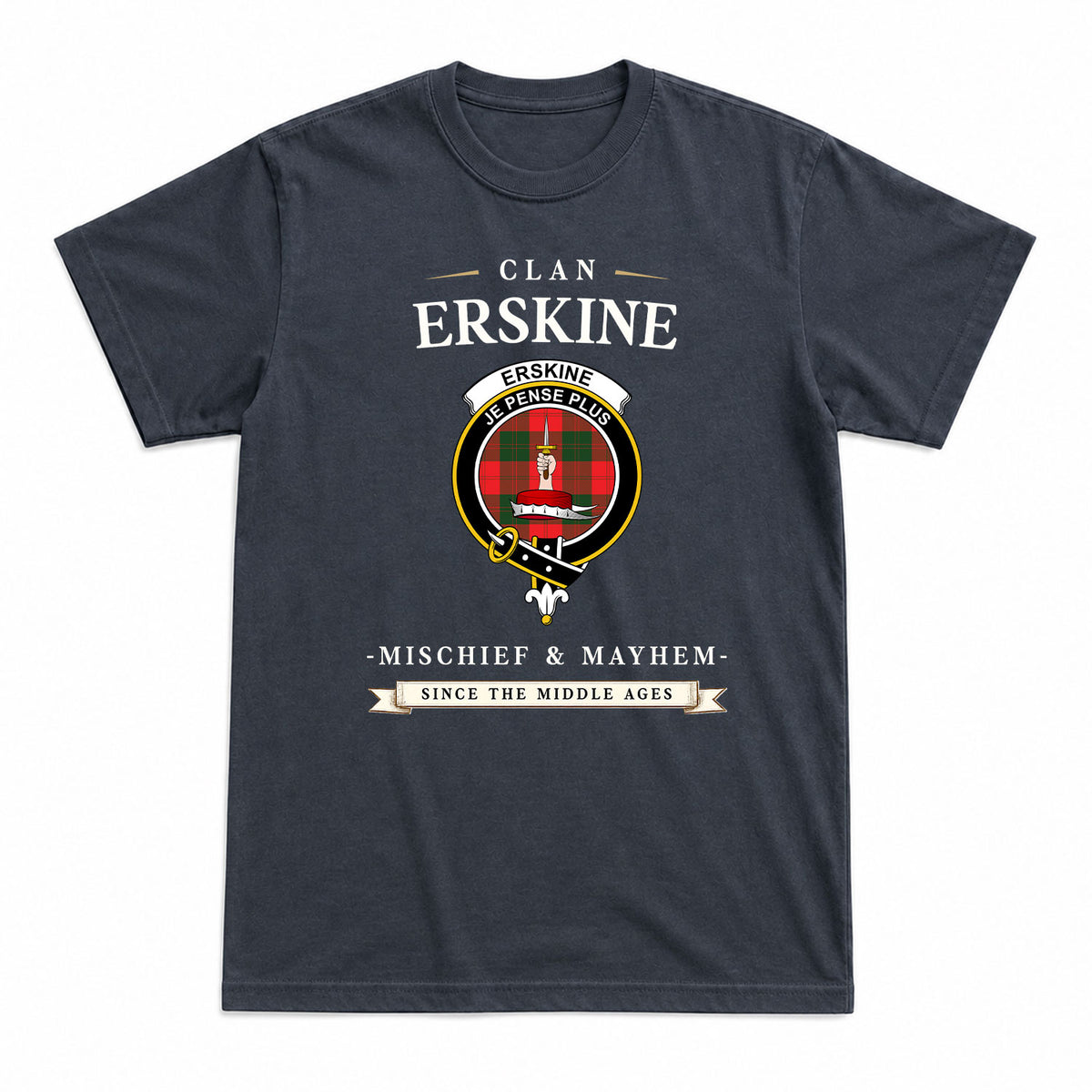 Erskine Modern Tartan Crest Mischief and Mayhem T-shirt
